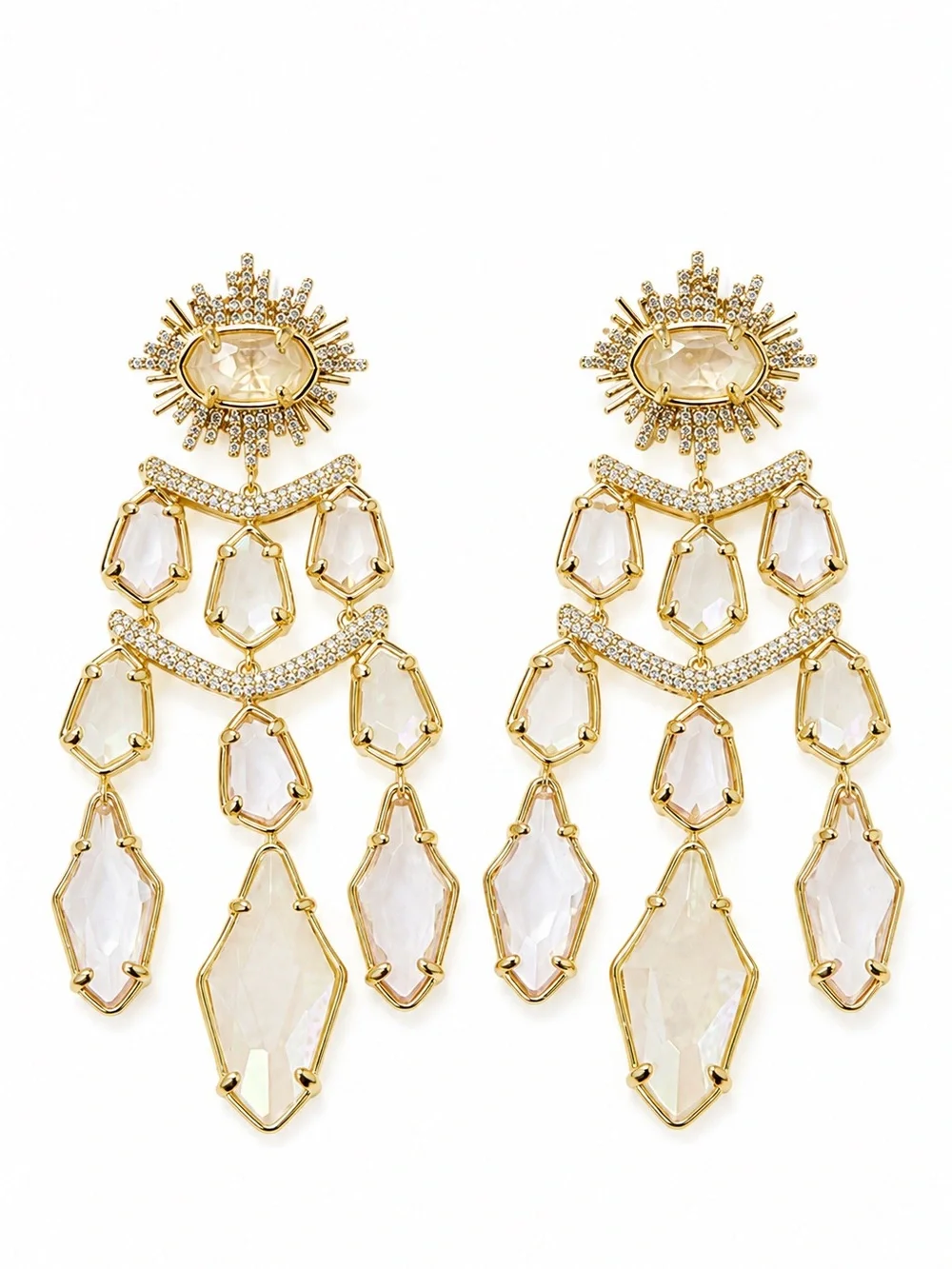 Kendra Scott Alexandria Gold Tiered Statement Earrings in White Mix